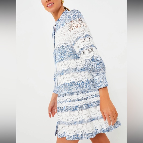 HYACINTH HOUSE

Lace Trim Blue Etched Floral Emmie Mini Dress - Picture 3 of 13